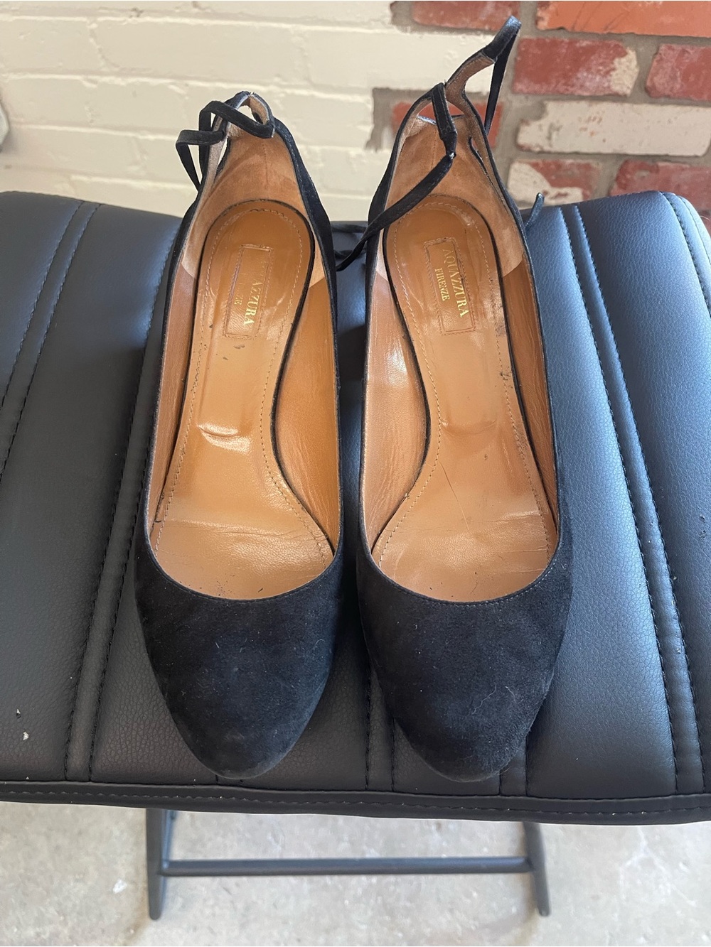 Aquazzura Black Suede Tie-Back Star Herl
